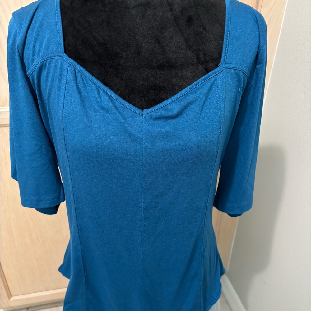 New York & Company Teal V-Neck Body suit